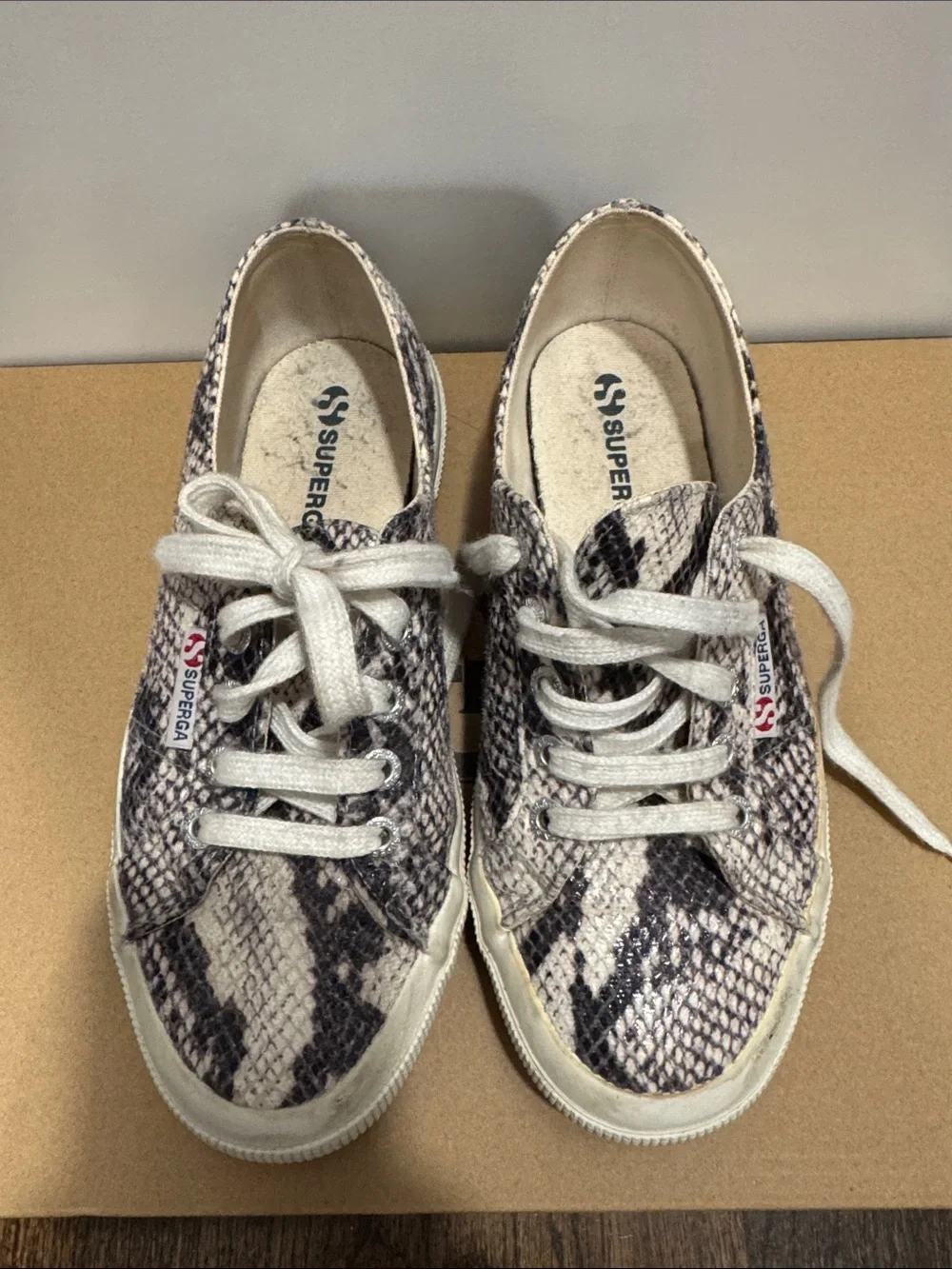 Superga Women's Snake-Print Canvas Sneakers in Cream and Black